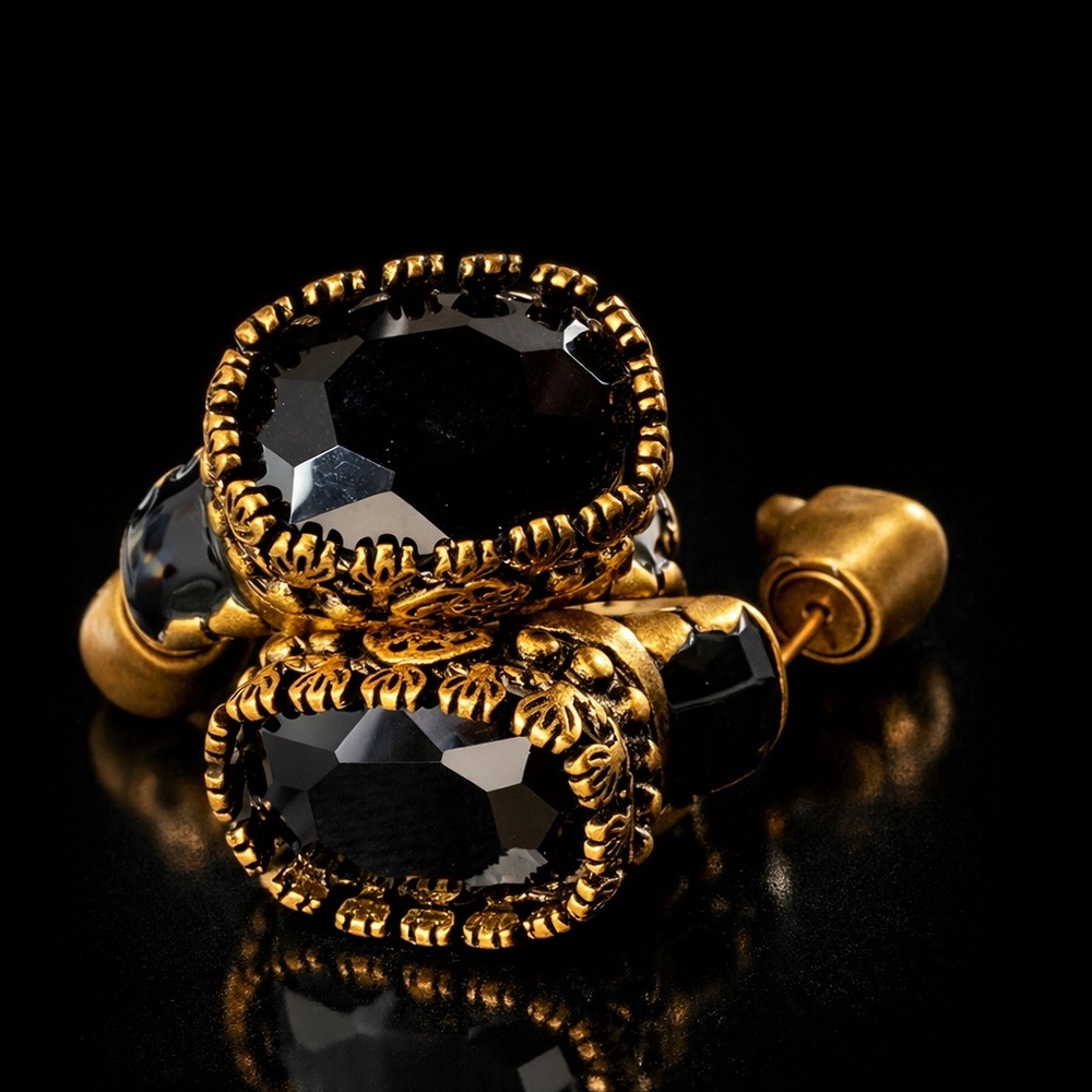 Gold and black vintage style earrings